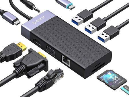 ORICO 10-in-1 USB 3.0 Multifunctional Docking Station with 5Gbps Type C Input, 4K 30Hz UHD, PD 87W, Support Apple M1, 5Gbps USB-A 3.0, 3.5mm AUX, 1080P VGA, SD & TF Card Slot for Windows 8 10, macOS, Linux | MDK-10P Fashion