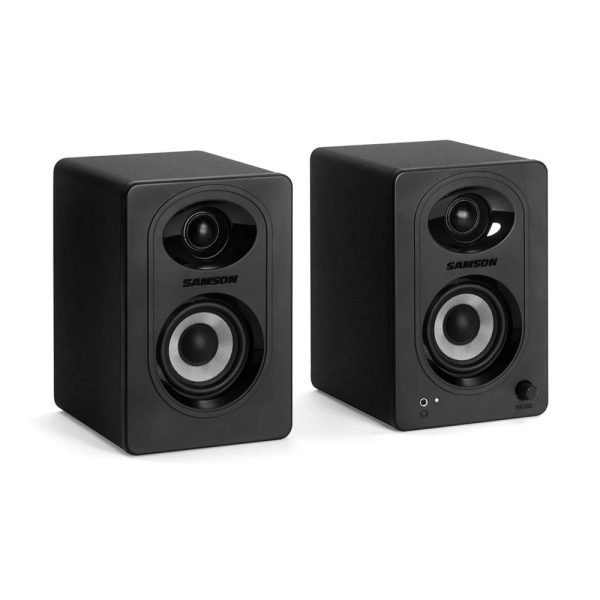 [CLEARANCE] Samson MediaOne M30BT 20W Powered Stereo Two-way Bluetooth Studio Monitor Speakers with 3  Carbon Fiber Woofers, 3 4  Slik-Woven Dome Tweezers, 3.5mm Headphone & Subwoofer Outs for Music Recording, Video Editing, Gaming Livestreaming For Discount