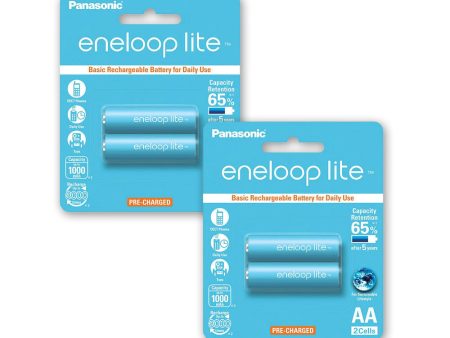 Panasonic Eneloop lite BK-3LCCE-2BT AA Rechargeable Battery Pack of 2 x2 on Sale