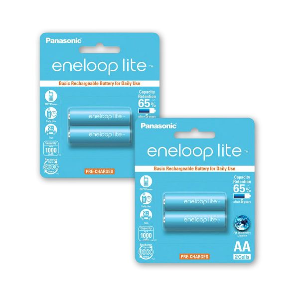 Panasonic Eneloop lite BK-3LCCE-2BT AA Rechargeable Battery Pack of 2 x2 on Sale