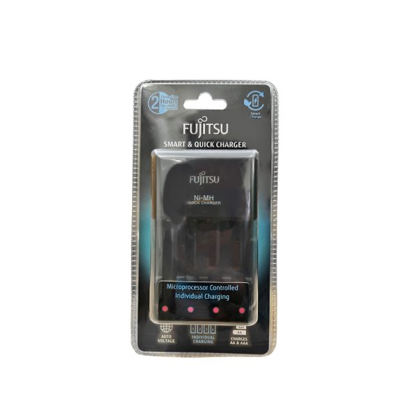 Fujitsu 8W Smart and Quick Battery Charger with 4 Slot Individual Changing and 2 Hrs Charging Time for Batteries AAA and AA | FCT344FCE Cheap