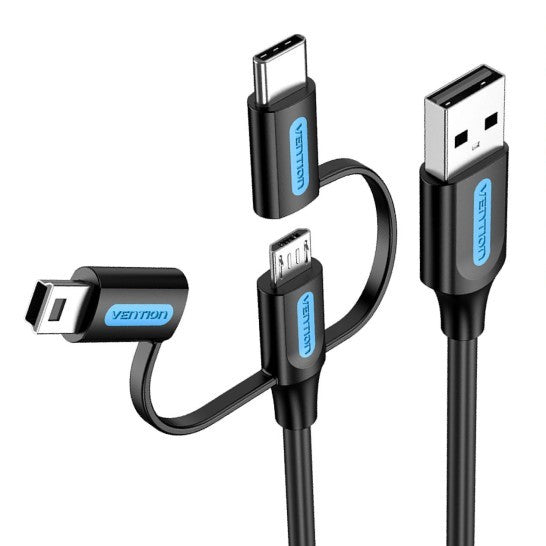 Vention 3 in 1 USB 2.0 to Micro USB, Type-C, and Mini USB Charging Cable for Smartphones (0.5M, 1M) | CQIB Online Hot Sale