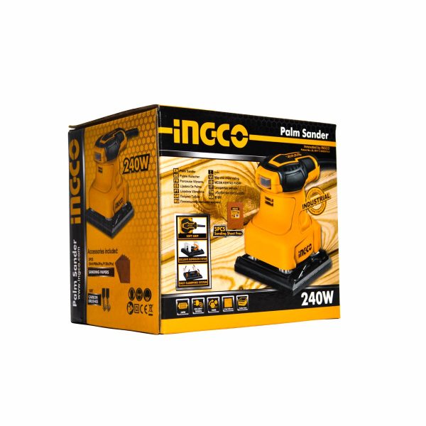 INGCO PS2408 240W Industrial Palm Sander Sheet Finishing Tool with 5pcs Sandpapers, 14000rpm, and Nylon Plate on Sale