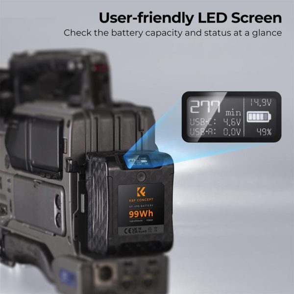 K&F Concept 99Wh KF-V99 Series V-Mount Battery 6700mAh with Bi-Directional Type-C Fast Charging, Digital Screen Display, D-TAP, USB-A for Photography, Cameras, Camcorders, Studio Lights, Field Monitors, Laptops, Smartphones, Vmount Plates Online Sale