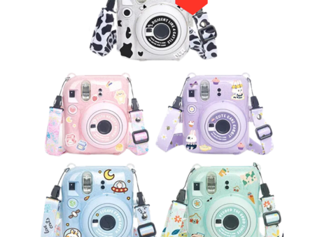 Pikxi 3-in-1 Transparent Glitter Instant Camera Case for FUJIFILM Instax Mini 12 Film Cameras with Cartoon Patch Sticker Set and Body Strap Online Sale