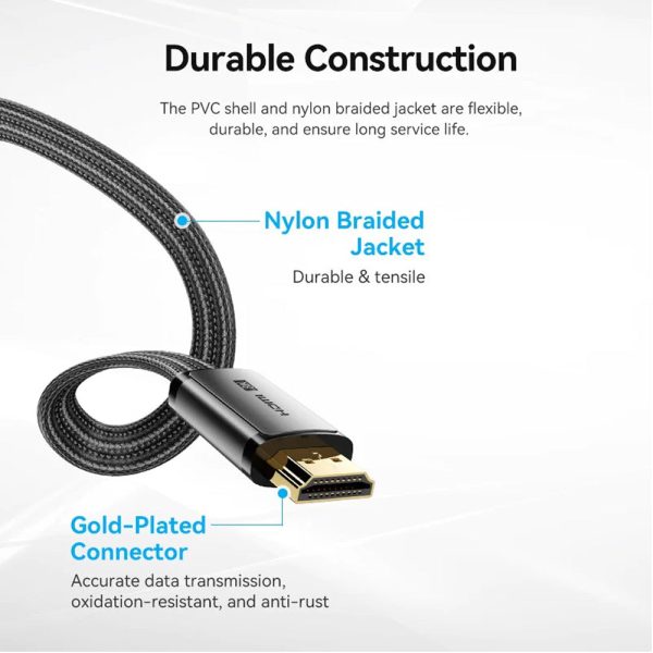 Vention (2m) 8K 60Hz UHD Flat HDMI 2.1 Male to Male Video Display Cable with 240Hz Refresh Rate, Dolby Atmos, 12-Bit Color Depth, Nylon-Braided Jacket, High Dynamic Range (HDR), Multiple Display Modes for Laptop, PC, TV, Monitor, Projector Sale