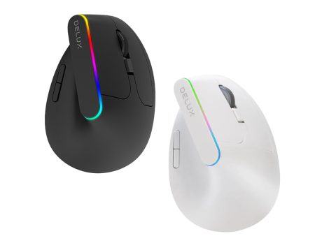 Delux M618C Wireless Optical Ergonomic Vertical Mouse RGB with Silent Click, 1600 DPI, 6 Buttons for Windows and macOS (Black, White) Supply