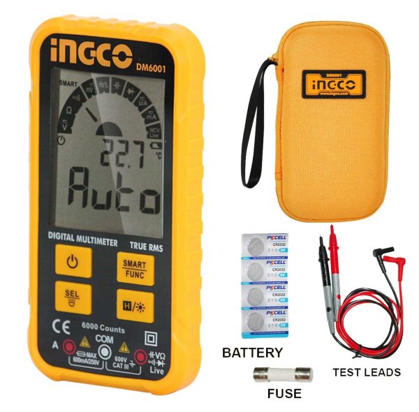 [CLEARANCE] INGCO DM6001 Digital Multimeter Electrical Test Tool True RMS 6000 Counts 600V with Auto Power Off and Diode Testdate Hold Online Hot Sale