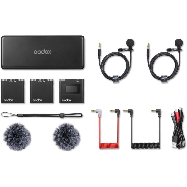 Godox Virso M1 Single and M2 Double Omnidirectional Wireless Dual-Channel Lavalier Microphone System with Belt Clip Mounts, 3.5mm TRS AUX and USB-C Ports, and up to 200m Max Range and 17H Max Battery Hot on Sale