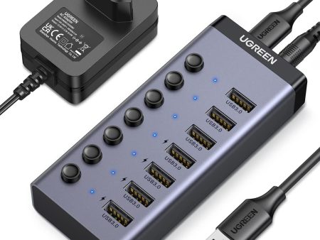 UGREEN 7 Port USB 3.0 Hub with 4 Fast Charge Slots Individual Toggle Switches and 5Gbps Data Transfer Speeds (12V Power Adapter Included) | 90305 on Sale