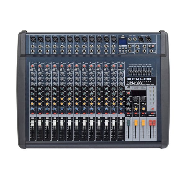 [CLEARANCE] KEVLER XPM-1200 14-Channel 550W X2 Powered Mixer with 12 Mic   Line 1 Stereo Input, AUX Output, 9 Band Graphic EQ with USB Playback   Record Function and Dual 24-Bit DSP Effect Hot on Sale