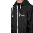 Fender Spaghetti Logo Windbreaker Jacket with Zipper Tape Hood Ties Mesh Lining (Small) (Black) For Sale