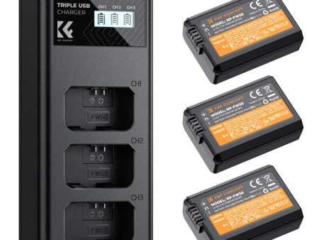 K&F Concept NP-FW50 (3-Pack) 1100mAh Rechargeable Camera Battery and Triple Slot Charger Kit with USB Type-C   Micro B Input for Sony Alpha 7, Alpha 7R, A7S, A7M2, NEX-3, NEX-5, NEX-6, NEX-7, NEX-F3, SLT-A33 Cyber-Shot, DSC-RX10 For Discount