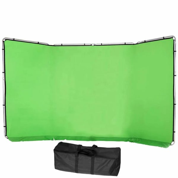 Pxel 2.4 x 6m Panoramic Chroma Key 4-Fold Green Screen Background Muslin Cloth with Kit Foldable Aluminum Butterfly Frame for Photography and Videography | BG-FM2460 Online Sale