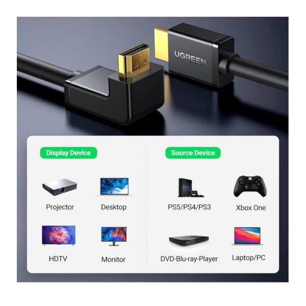 UGREEN HDMI 1.4 Male to Right Angle Male High Speed Video Cable 1 Meter   2 Meters 30AWG with Multi-Layer Shielding, Gold Plated Connectors, Audio Return Support for PC, Laptop, TV, Display Monitor, Projector, etc. | 10172 10173 Discount