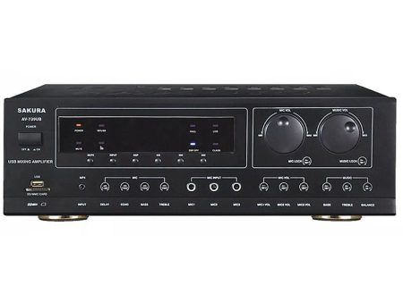 Sakura AV-739UB 750W   1400W  Bluetooth Mixing X 2 Stereo Amplifier with Digital Echo Delay, FM Tuner, 3 Microphone Inputs, Built-in 4  Fan Online Sale