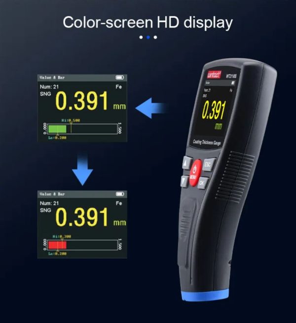 [CLEARANCE] Wintact WT2110   WT2110B Digital Paint Coating Thickness Gauge Meter with Colored HD LCD Display, Wired   Bluetooth Wireless Connectivity, Two Measurement Settings and Three Calibration | Blue, Red Online Sale