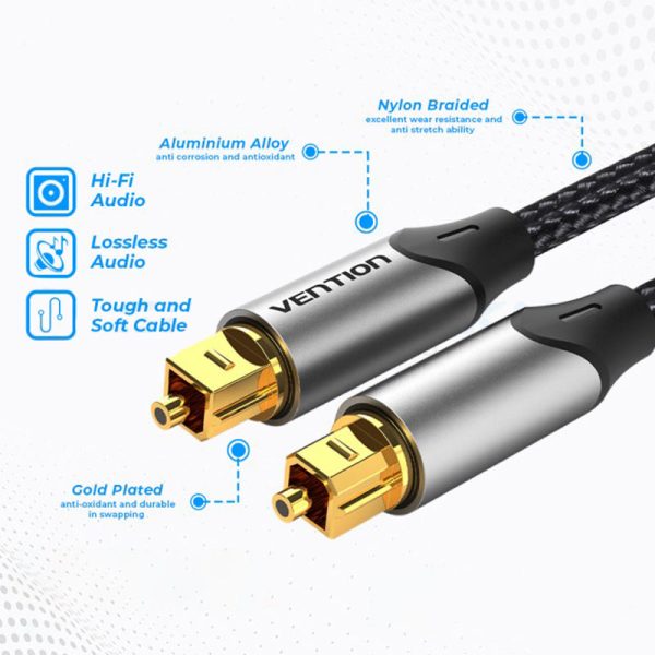 [CLEARANCE] Vention (1m - 15m) Digital Toslink Optical Fiber Audio Extension Cable Aluminum Alloy Type Gold-Plated for TV, PS4, PlayStation, Xbox, PC, Gaming, Camera, Printer | BAVB Series For Cheap