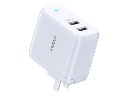 Motivo N10 Dual Port Fast Wall Charger with Qualcomm Quick Charge 3.0 Technology, 9V   12V Max Output, LED Light Indicator, Surge and Voltage Protection for Smartphone and Laptop (White) | T0001 on Sale