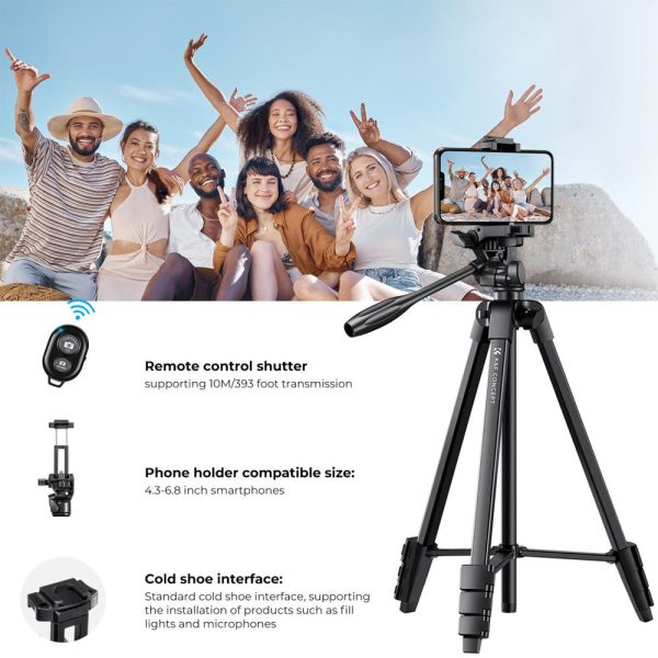 K&F Concept 2-in-1 Aluminum Tripod with Built-in Smartphone Holder, Bluetooth Shutter Remote Controller, 52cm to 152cm Adjustable Height, 360° Pan 175° Tilt for Camcorder, DSLR, Mirrorless Camera, iPhone & Android Phones | KF09-125 Discount