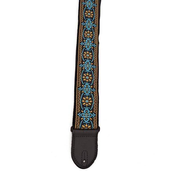 Gretsch Retro Jacquard Weave Leather Guitar Adjustable Strap 36  to 58  with G Logo (Blue) Online Hot Sale