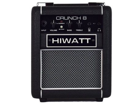 Hiwatt Crunch 8 8W Portable Combo Mini Amplifier with Built-in Tuner 5Inch Speakers and 2 Channel Options for Electric Bass and Guitar (Black) | CRUNCH8 Hot on Sale