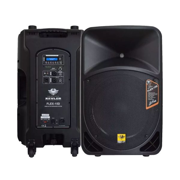 KEVLER FLEX-15D 15  500W 2-way Bass Reflex Active Loud Speaker with LCD Display and Class D Amplifier, Built-In USB Port   Bluetooth Function, XLR, RCA Line, Mic I O and DSP Controls Cheap