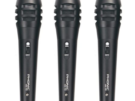 Phonic DM-700 Professional Cardioid Dynamic Microphone (3 pcs) with On Off Switch, Pop Filter, Neodymium Magnet Sensitivity, and Minimal Handling Noise Online now