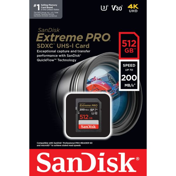 SanDisk Extreme Pro SD Card 512GB UHS-I SDXC Class 10, 200MB s Read Speed V30 | Model - SDSDXXY-512G-GN4IN Discount