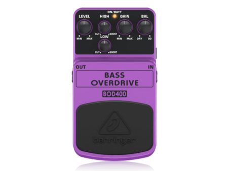 Behringer Bass Overdrive BOD400 Tube-Sound Overdrive Effects Pedal with 2-Band EQ, Gain Controls, First-class Electronic On Off Switch for Noise-Free Operation, LED Indicator Light Hot on Sale