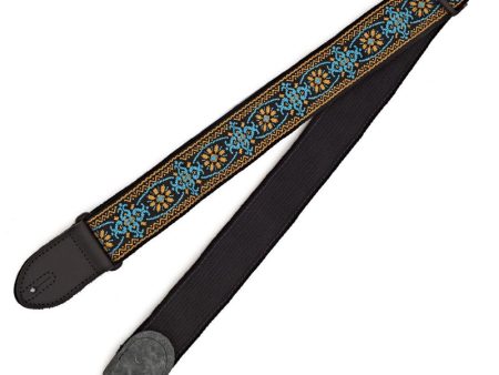 Gretsch Retro Jacquard Weave Leather Guitar Adjustable Strap 36  to 58  with G Logo (Blue) Online Hot Sale