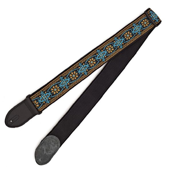 Gretsch Retro Jacquard Weave Leather Guitar Adjustable Strap 36  to 58  with G Logo (Blue) Online Hot Sale