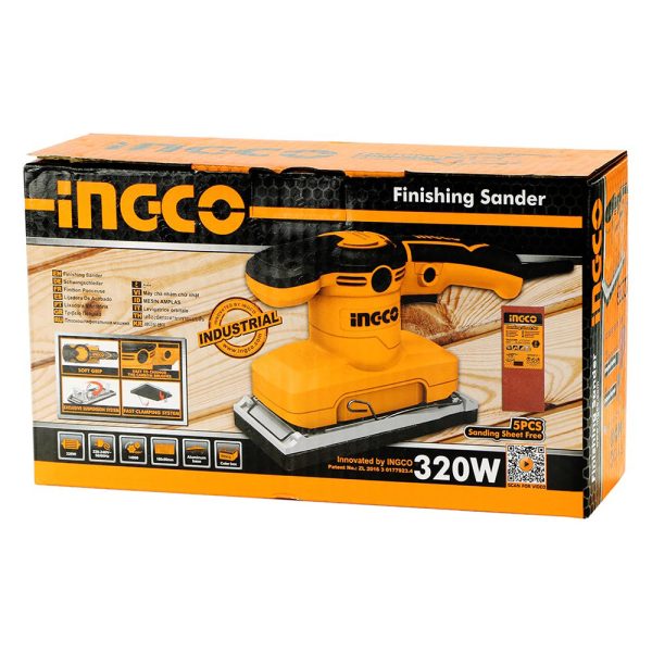 INGCO FS3208 320W Electrical Finishing Sander with 14000rpm, Aluminum Base, and 5pcs Sandpapers for Wood, Metal, and Drywall For Discount