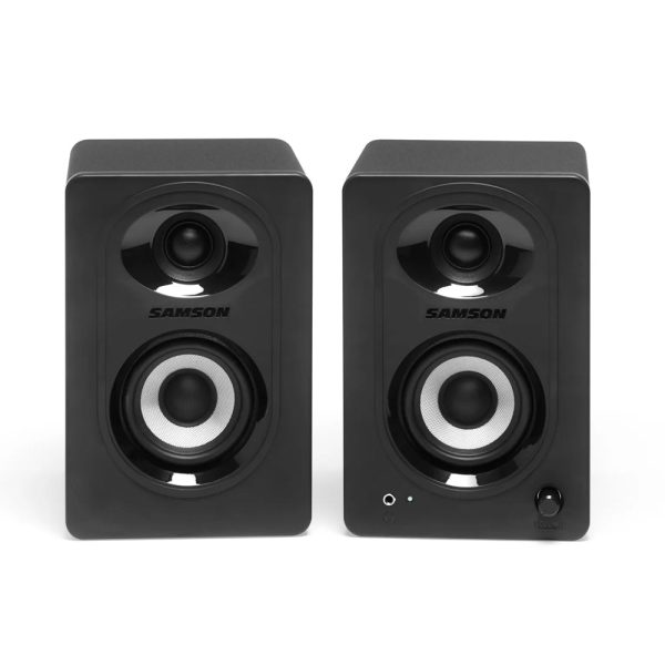 [CLEARANCE] Samson MediaOne M30BT 20W Powered Stereo Two-way Bluetooth Studio Monitor Speakers with 3  Carbon Fiber Woofers, 3 4  Slik-Woven Dome Tweezers, 3.5mm Headphone & Subwoofer Outs for Music Recording, Video Editing, Gaming Livestreaming For Discount