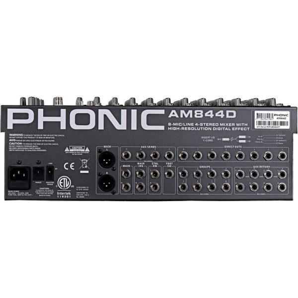 Phonic AM-844D 8-MIC LINE Mono Channels, 4-Stereo 4-Group Recording Mixer with DFX, USB Interface, 3-Band EQ, 10 Microphone Preamps, and Direct Outputs for Multitrack Recording Sale