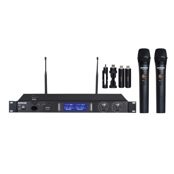 KEVLER UM-200S Dual UHF Wireless Handheld USB Rechargeable Microphone with Dual Antenna Receiving System, 2 Charging Ports, Digital LCD Display, Mountable 1U Rack, 32 Selectable Frequencies and AA Battery Holder For Sale