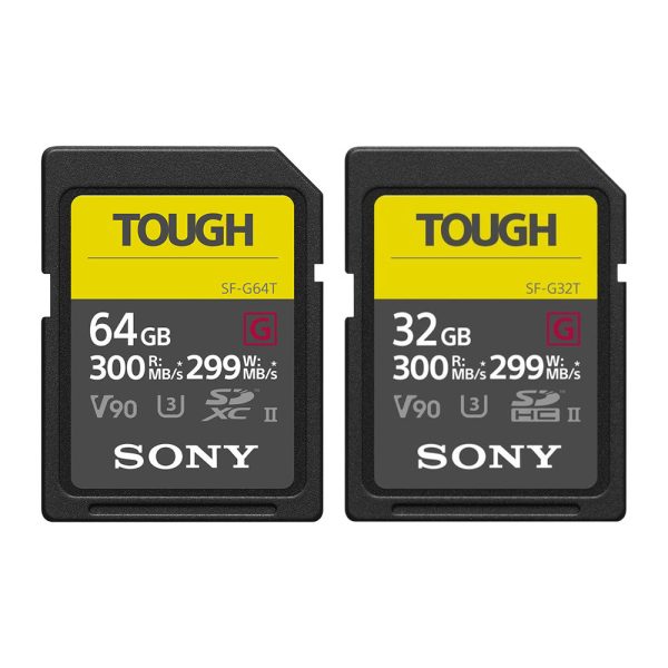 Sony SF-G TOUGH Series 32GB 64GB UHS-II SDHC   SDXC U3 V90 Class 10 SD Memory Card with 300mb s & 299mb s Read and Write Speed, IP68 Rating and Ribless Design SF-G32T T1 SF-G64T-T1 Hot on Sale