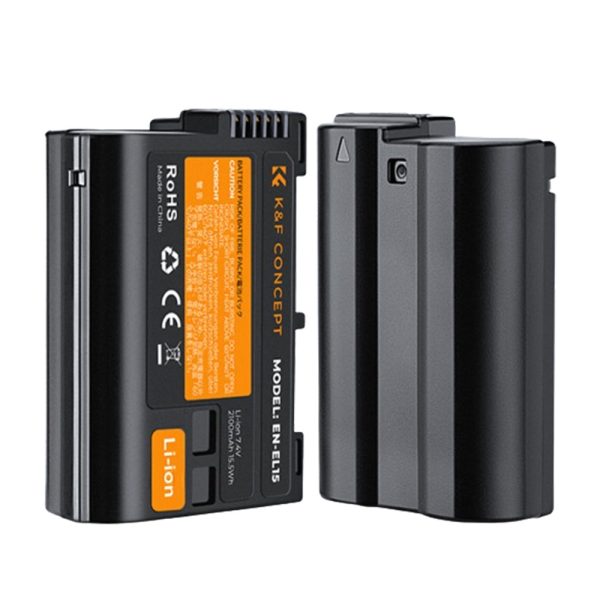 K&F Concept EN-EL15 Battery and Dual Charger Kit with (2-Pack) 7.4V 2100mAh Batteries Micro USB and Type C Charging Port for Nikon Z6 Z7 D780 D850 D7500 D810 D810A D800 D800E D750 D610 D600 D500 and Other Cameras | ENEL15 EN EL15 Fashion