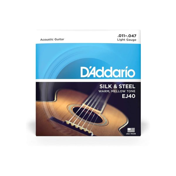 D Addario Silk and Steel Folk Light Gauge Acoustic Guitar Strings Set with Low Tension & Silver-Plated Windings (.011-.047) | EJ40 For Cheap