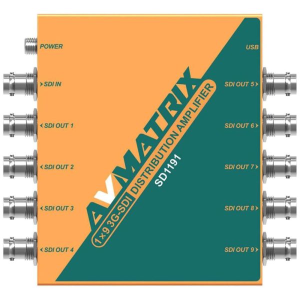 AVMatrix SD1191 1×9 SDI Reclocking Distribution Amplifier with 3G HD SD-SDI Multi-rate Signal Processing, 9 Buffered and Re-clocked Outputs, Support DVB-ASI Signals, LED Indicators, Locking Power Supply, and Mounting Ear on Sale