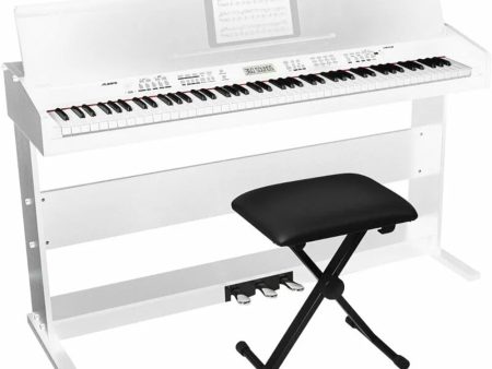 Alesis Virtue 88 Key Electronic Upright Piano with 360 Premium Voices USB MIDI 1 4-Inch AUX Output and Built-In Effects Pedals (Piano Bench included) (Black, White) For Sale