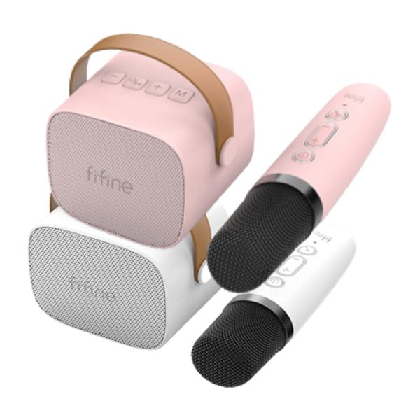 Fifine E1 Mini Handheld Karaoke Condenser Microphone and Speakers with Bluetooth 5.0, 5Hours Playtime Multiple Audio Input Modes for Music, Recording, Gaming, Podcasting, (Pink, White) Online now