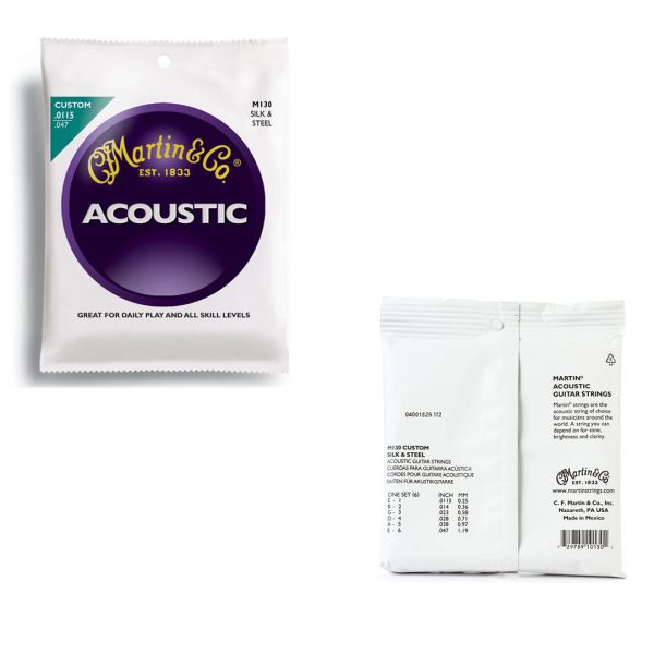 Martin & Co. M130 Silk & Steel Acoustic Folk Guitar Strings Set (Light .115-.047) | M-130 For Cheap