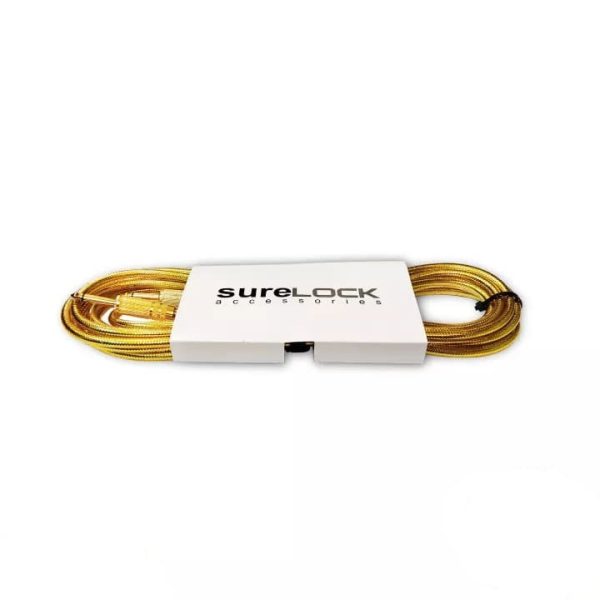 [CLEARANCE] Surelock 20ft Nylon Braided Instrument Cable with 1 4-inch Male to Male Plugs for Guitars and Keyboards (Gold) | BC108 For Discount