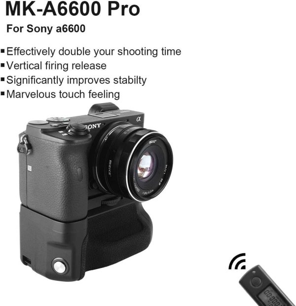 [CLEARANCE] Meike MK-A6600 Pro Battery Grip for Sony A6600 Camera with Remote Control, Battery Pack, Built-in Remote Controller Up to 100m to Control Shooting Vertical-Shooting Function For Cheap