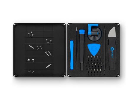 iFixit Essential Electronics Tool Kit with 16 Precision Screwdriver Bits, Magnetized Driver Handle, Integrated SIM Eject Tool, Angle Precision Tweezers, Spundger, and Suction Handle for Computers and Smartphones For Sale