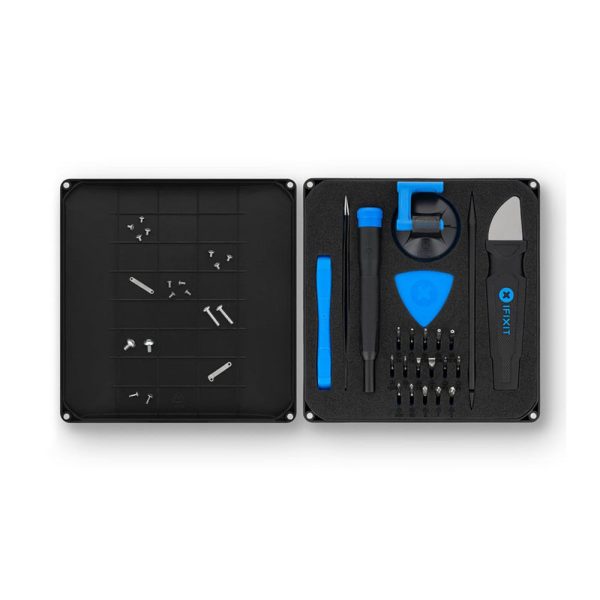 iFixit Essential Electronics Tool Kit with 16 Precision Screwdriver Bits, Magnetized Driver Handle, Integrated SIM Eject Tool, Angle Precision Tweezers, Spundger, and Suction Handle for Computers and Smartphones For Sale