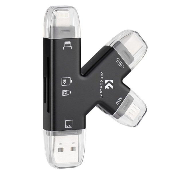 K&F Concept Multi-Interface SD & TF Memory Card Reader with 4-in-1 USB-A, Type C, Micro USB, and Apple Lightning Input for Smartphones, Laptop, PC, Smart TV, Tablet, iPhone, iPad, IOS,  Android, macOS, Windows 8   10, Linux | KF42-0006 Hot on Sale