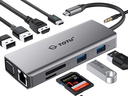 TOTU 11-in-1 Multi-Port USB Type C Hub Docking Station with 5Gbps Transmission Speed, RJ45 Ethernet Port, 4K UHD HDMI, PD 85W, 1080p VGA, USB-A 3.0, USB-A 2.0, Micro SD TF Memory Card Reader, AUX Port for PC, Laptop, Windows, macOS, Linux For Discount