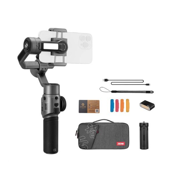 [CLEARANCE] Zhiyun SMOOTH 5S Combo 3-Axis Gimbal Stabilizer with Detachable Tripod, Bluetooth 4.2, Type-C, 2-Hour PD Charging, Quick-Switch Mode and Mobile App Support (White, Gray) Online now